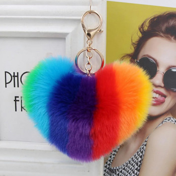 Simulation Fur Heart Pom-Pom Keychain Love Fuzzy Bag Purse Charm Ring Fluffy Ball Lovely Valentines Keychain Fob Fashion Gift
