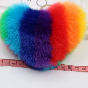 Simulation Fur Heart Pom-Pom Keychain Love Fuzzy Bag Purse Charm Ring Fluffy Ball Lovely Valentines Keychain Fob Fashion Gift
