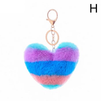 Heart Pompom Μπρελόκ Rainbow Πολύχρωμο Pom-pom Μπρελόκ Γυναικεία τσάντα μπρελόκ αυτοκινήτου Χειροποίητα αξεσουάρ Κρεμαστό μπρελόκ Δ