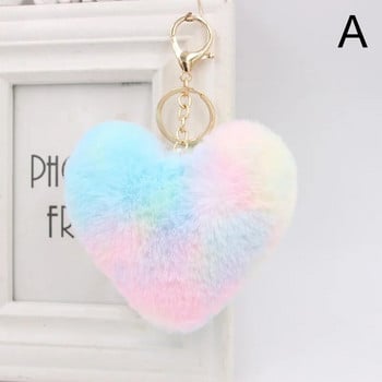 Heart Pompom Μπρελόκ Rainbow Πολύχρωμο Pom-pom Μπρελόκ Γυναικεία τσάντα μπρελόκ αυτοκινήτου Χειροποίητα αξεσουάρ Κρεμαστό μπρελόκ Δ