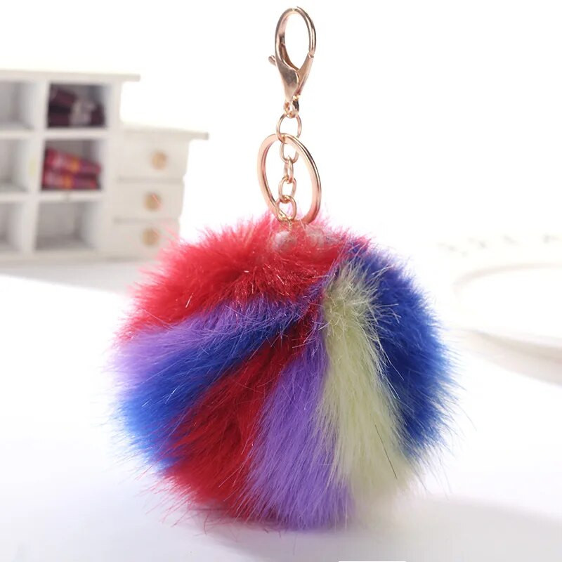 Daudzkrāsains pūkains kažokādas atslēgu piekariņi Mīļi kažokādas Pom Pom Balls Atslēgu piekariņi Atslēgu piekariņi Auto rokassomu kulons sievietēm Aksesuāri Dāvanas