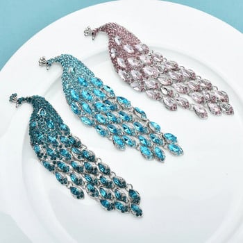 Wuli&baby Big Lusury Брошки с паун за жени Lady Beauty Rhinestone Tassel Tail Bird Party Office Brooch Pin Gifts