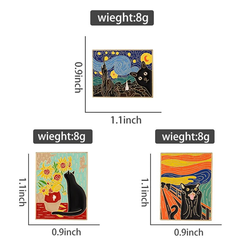 Γάτες με ελαιογραφία με σμάλτο καρφίτσα προσαρμοσμένη αστεία μαύρη γατούλα Καρφίτσα ηλίανθου με πέτο Κόσμημα ζώων Δώρο για παιδιά φίλους