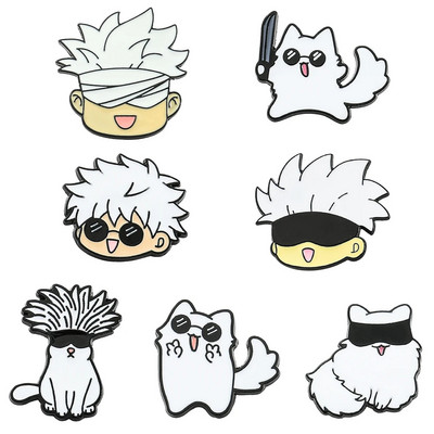 Japán Anime Jujutsu Kaisen Yuta Okkotsu Pin Gojo Satoru Macskák Zománcos Bross Aranyos Manga Kitűző hajtóka hátizsák tartozékokhoz