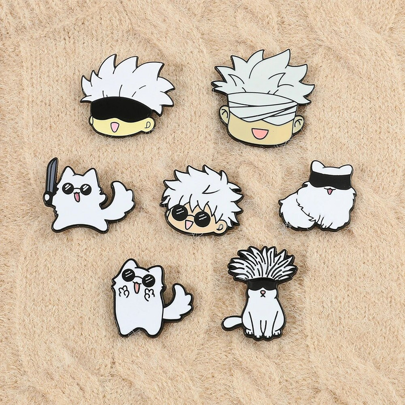 Japānas anime Jujutsu Kaisen Yuta Okkotsu Pin Gojo Satoru Cats Emaljas Piespraude Jauka Manga Žetona atloka piespraude mugursomas aksesuāriem
