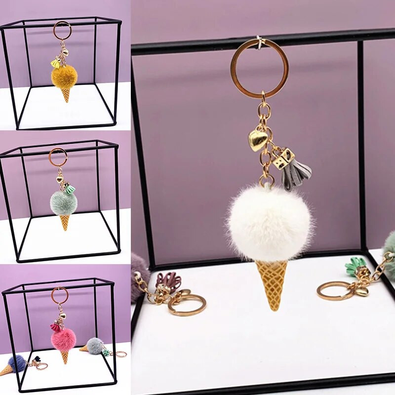 1 tk Kunstkarusnahast jäätise ripatsiga võtmehoidja armas multikas võtmehoidja plüüsist kott rippuv koonus auto võtmehoidja rõngas kotid ripats ehted kingitus