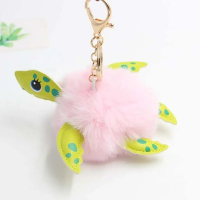 Χαριτωμένη μπάλα χελώνας Κρεμαστό μπρελόκ με ψεύτικη γούνα για γυναικείες τσάντες αυτοκίνητα Μαλακό πομ πομ χνουδωτά μπρελόκ Κρεμαστό κρεμαστό κόσμημα Porte Clef Charm