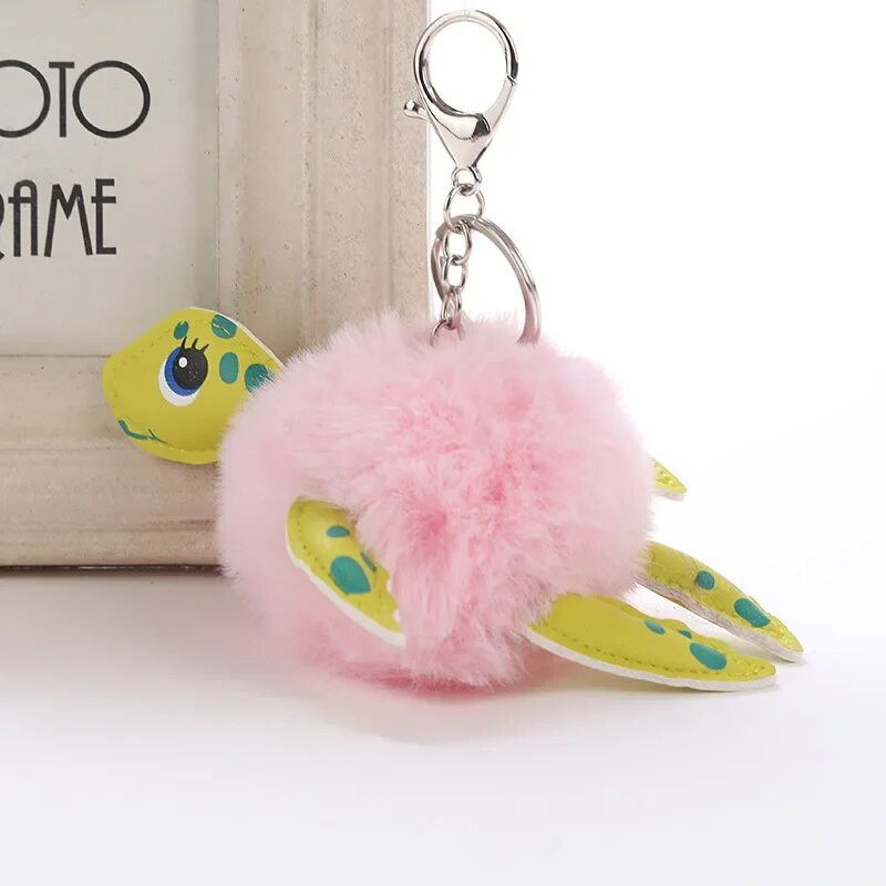 Χαριτωμένη μπάλα χελώνας Κρεμαστό μπρελόκ με ψεύτικη γούνα για γυναικείες τσάντες αυτοκίνητα Μαλακό πομ πομ χνουδωτά μπρελόκ Κρεμαστό κρεμαστό κόσμημα Porte Clef Charm
