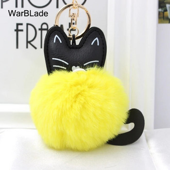 WarBLade Car Keyring Pompom Cat Keychain Fluffy Rabbit Fur Ball Key Chain Porte Clef for Women Bag Car Keyring Коледен подарък