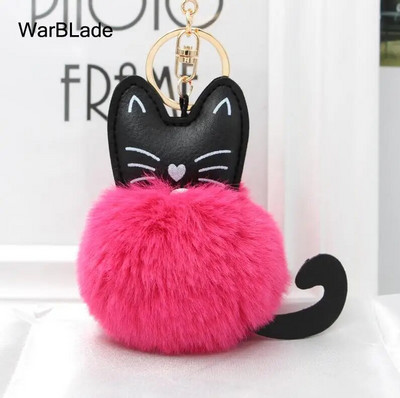 WarBLade auto atslēgu piekariņš Pompom Cat atslēgu piekariņš pūkains truša kažokādas lodīšu atslēgu piekariņš Porte Clef sievietēm soma Auto atslēgu piekariņš Ziemassvētku dāvana