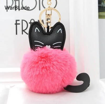 WarBLade auto atslēgu piekariņš Pompom Cat atslēgu piekariņš pūkains truša kažokādas lodīšu atslēgu piekariņš Porte Clef sievietēm soma Auto atslēgu piekariņš Ziemassvētku dāvana