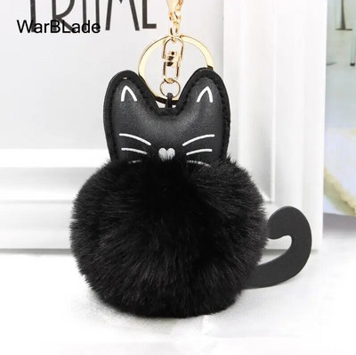 WarBLade auto atslēgu piekariņš Pompom Cat atslēgu piekariņš pūkains truša kažokādas lodīšu atslēgu piekariņš Porte Clef sievietēm soma Auto atslēgu piekariņš Ziemassvētku dāvana