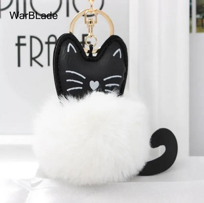 WarBLade auto atslēgu piekariņš Pompom Cat atslēgu piekariņš pūkains truša kažokādas lodīšu atslēgu piekariņš Porte Clef sievietēm soma Auto atslēgu piekariņš Ziemassvētku dāvana