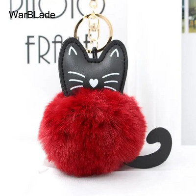 WarBLade auto atslēgu piekariņš Pompom Cat atslēgu piekariņš pūkains truša kažokādas lodīšu atslēgu piekariņš Porte Clef sievietēm soma Auto atslēgu piekariņš Ziemassvētku dāvana