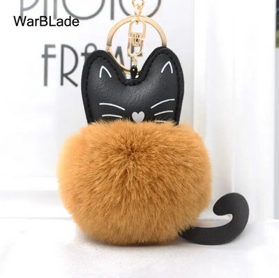 WarBLade auto atslēgu piekariņš Pompom Cat atslēgu piekariņš pūkains truša kažokādas lodīšu atslēgu piekariņš Porte Clef sievietēm soma Auto atslēgu piekariņš Ziemassvētku dāvana