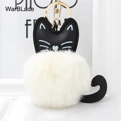 WarBLade auto atslēgu piekariņš Pompom Cat atslēgu piekariņš pūkains truša kažokādas lodīšu atslēgu piekariņš Porte Clef sievietēm soma Auto atslēgu piekariņš Ziemassvētku dāvana