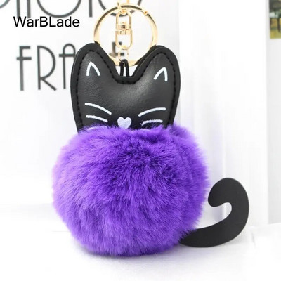WarBLade auto atslēgu piekariņš Pompom Cat atslēgu piekariņš pūkains truša kažokādas lodīšu atslēgu piekariņš Porte Clef sievietēm soma Auto atslēgu piekariņš Ziemassvētku dāvana