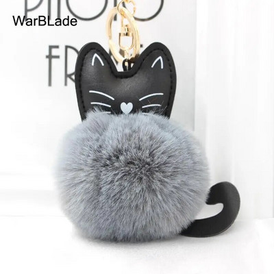 WarBLade auto atslēgu piekariņš Pompom Cat atslēgu piekariņš pūkains truša kažokādas lodīšu atslēgu piekariņš Porte Clef sievietēm soma Auto atslēgu piekariņš Ziemassvētku dāvana