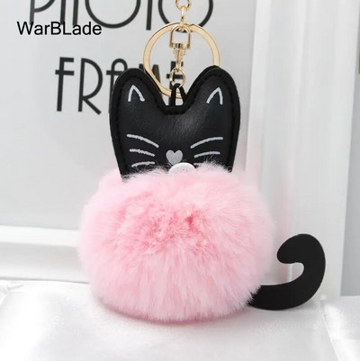 WarBLade auto atslēgu piekariņš Pompom Cat atslēgu piekariņš pūkains truša kažokādas lodīšu atslēgu piekariņš Porte Clef sievietēm soma Auto atslēgu piekariņš Ziemassvētku dāvana
