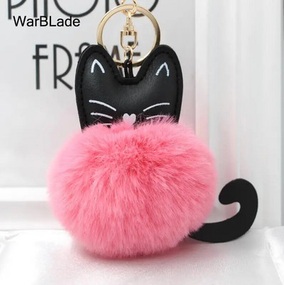 WarBLade auto atslēgu piekariņš Pompom Cat atslēgu piekariņš pūkains truša kažokādas lodīšu atslēgu piekariņš Porte Clef sievietēm soma Auto atslēgu piekariņš Ziemassvētku dāvana