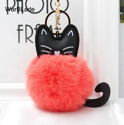 WarBLade auto atslēgu piekariņš Pompom Cat atslēgu piekariņš pūkains truša kažokādas lodīšu atslēgu piekariņš Porte Clef sievietēm soma Auto atslēgu piekariņš Ziemassvētku dāvana