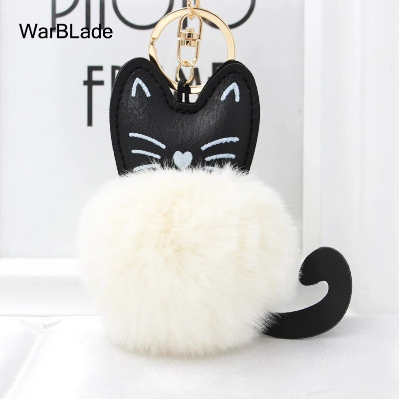 WarBLade Privjesak za ključeve s mačkama s pompom Privjesak za ključeve s loptom od zečjeg krzna Porte Clef za žene Torba Privjesak za ključeve automobila Božićni dar