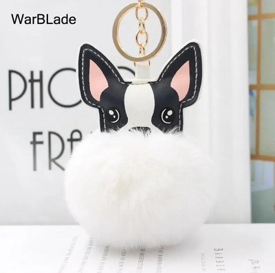 WarBLade Lijepi privjesak s pompom Francuski buldog Pahuljasta loptica od zečjeg krzna Pas privjesak za ključeve Šarm kožni privjesak za ključeve Ženska torba Privjesak za ključeve automobila
