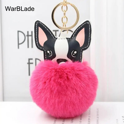 WarBLade Lijepi privjesak s pompom Francuski buldog Pahuljasta loptica od zečjeg krzna Pas privjesak za ključeve Šarm kožni privjesak za ključeve Ženska torba Privjesak za ključeve automobila