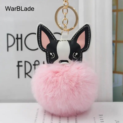 WarBLade Lijepi privjesak s pompom Francuski buldog Pahuljasta loptica od zečjeg krzna Pas privjesak za ključeve Šarm kožni privjesak za ključeve Ženska torba Privjesak za ključeve automobila