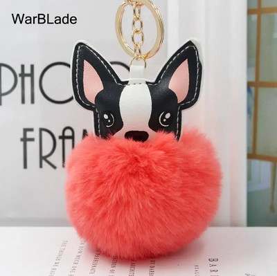 WarBLade Lijepi privjesak s pompom Francuski buldog Pahuljasta loptica od zečjeg krzna Pas privjesak za ključeve Šarm kožni privjesak za ključeve Ženska torba Privjesak za ključeve automobila