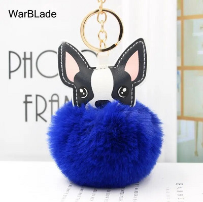 WarBLade Lijepi privjesak s pompom Francuski buldog Pahuljasta loptica od zečjeg krzna Pas privjesak za ključeve Šarm kožni privjesak za ključeve Ženska torba Privjesak za ključeve automobila