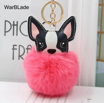 WarBLade Lijepi privjesak s pompom Francuski buldog Pahuljasta loptica od zečjeg krzna Pas privjesak za ključeve Šarm kožni privjesak za ključeve Ženska torba Privjesak za ključeve automobila