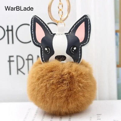 WarBLade Lijepi privjesak s pompom Francuski buldog Pahuljasta loptica od zečjeg krzna Pas privjesak za ključeve Šarm kožni privjesak za ključeve Ženska torba Privjesak za ključeve automobila