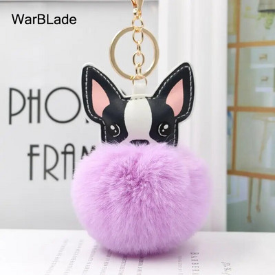 WarBLade Lijepi privjesak s pompom Francuski buldog Pahuljasta loptica od zečjeg krzna Pas privjesak za ključeve Šarm kožni privjesak za ključeve Ženska torba Privjesak za ključeve automobila