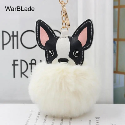 WarBLade Lijepi privjesak s pompom Francuski buldog Pahuljasta loptica od zečjeg krzna Pas privjesak za ključeve Šarm kožni privjesak za ključeve Ženska torba Privjesak za ključeve automobila