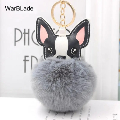 WarBLade Lijepi privjesak s pompom Francuski buldog Pahuljasta loptica od zečjeg krzna Pas privjesak za ključeve Šarm kožni privjesak za ključeve Ženska torba Privjesak za ključeve automobila