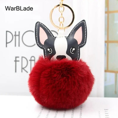 WarBLade Lijepi privjesak s pompom Francuski buldog Pahuljasta loptica od zečjeg krzna Pas privjesak za ključeve Šarm kožni privjesak za ključeve Ženska torba Privjesak za ključeve automobila