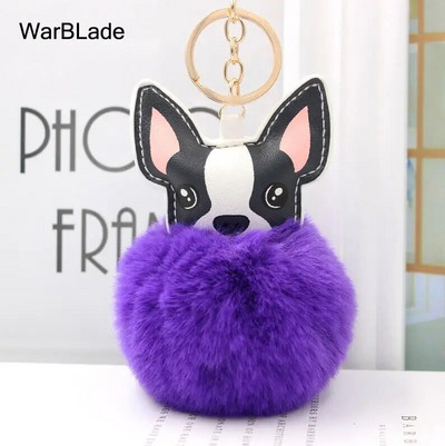 WarBLade Lijepi privjesak s pompom Francuski buldog Pahuljasta loptica od zečjeg krzna Pas privjesak za ključeve Šarm kožni privjesak za ključeve Ženska torba Privjesak za ključeve automobila