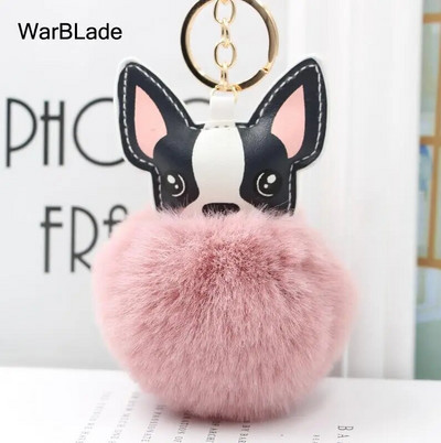 WarBLade Lijepi privjesak s pompom Francuski buldog Pahuljasta loptica od zečjeg krzna Pas privjesak za ključeve Šarm kožni privjesak za ključeve Ženska torba Privjesak za ključeve automobila