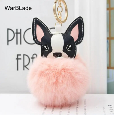 WarBLade Lijepi privjesak s pompom Francuski buldog Pahuljasta loptica od zečjeg krzna Pas privjesak za ključeve Šarm kožni privjesak za ključeve Ženska torba Privjesak za ključeve automobila