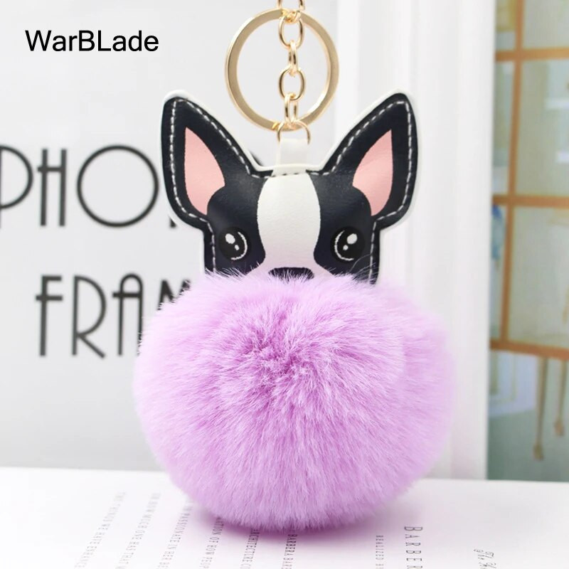 WarBLade Lijepi privjesak s pompom Francuski buldog Pahuljasta loptica od zečjeg krzna Pas privjesak za ključeve Šarm kožni privjesak za ključeve Ženska torba Privjesak za ključeve automobila