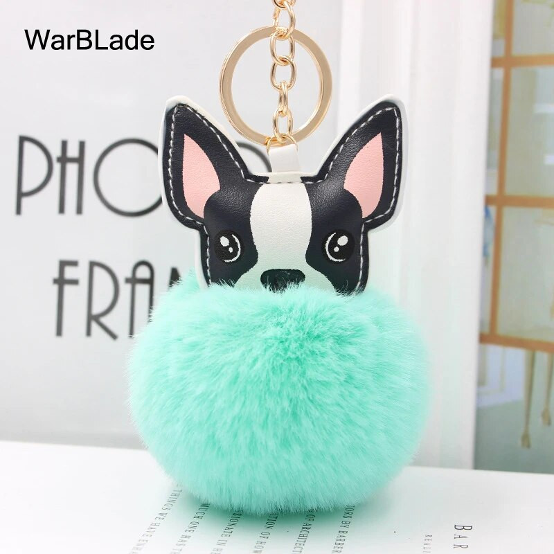 WarBLade Lijepi privjesak s pompom Francuski buldog Pahuljasta loptica od zečjeg krzna Pas privjesak za ključeve Šarm kožni privjesak za ključeve Ženska torba Privjesak za ključeve automobila