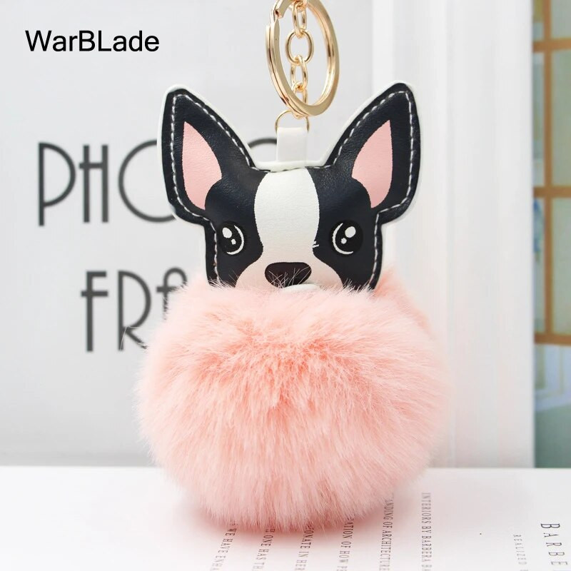 WarBLade Lijepi privjesak s pompom Francuski buldog Pahuljasta loptica od zečjeg krzna Pas privjesak za ključeve Šarm kožni privjesak za ključeve Ženska torba Privjesak za ključeve automobila