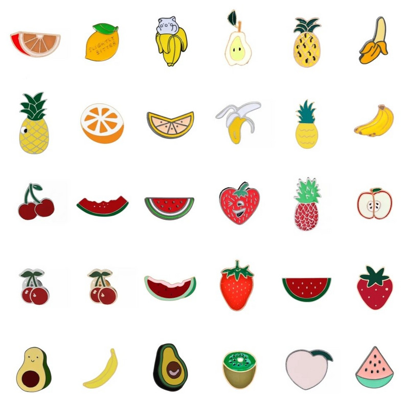 30 Style Fruit Vintage Piespraudes Arbūzs Zemeņu Emalja Piespraudes Žetons Ķiršu saktas Sievietēm Rotaslietas Vīriešu Aksesuāri Piespraudes Dāvana