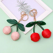 Ženski crtani modni ručno rađeni privjesak od velike trešnje od PU kože, kreativni voćni privjesak za ključeve, torba za slatke djevojke, viseći držač za ključeve, nakit