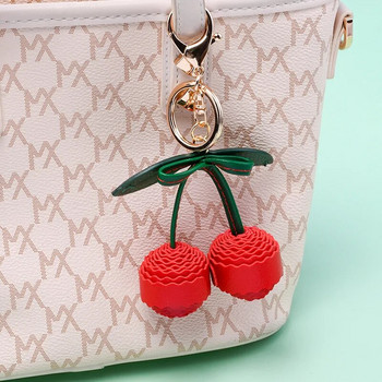 Γυναικεία Μόδα κινουμένων σχεδίων Χειροποίητο PU Δερμάτινο Big Cherry Keychain Δημιουργικό φρούτο μπρελόκ Χαριτωμένο κοριτσίστικο κοσμήματα με τσάντα για μπρελόκ