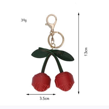 Дамски карикатурен моден ръчно изработен ключодържател от PU кожа с голям черешов креативен ключодържател с плодове Сладка чанта за момичета Висящ ключодържател Бижута