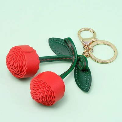 Ženski crtani modni ručno rađeni privjesak od velike trešnje od PU kože, kreativni voćni privjesak za ključeve, torba za slatke djevojke, viseći držač za ključeve, nakit