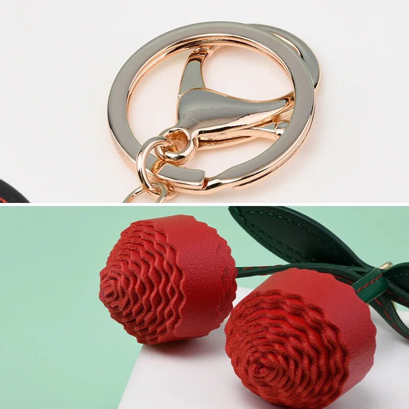 Ženski crtani modni ručno rađeni privjesak od velike trešnje od PU kože, kreativni voćni privjesak za ključeve, torba za slatke djevojke, viseći držač za ključeve, nakit