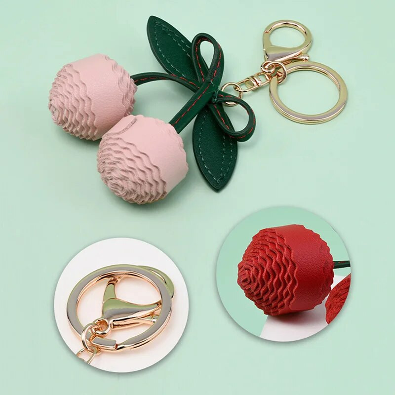 Ženski crtani modni ručno rađeni privjesak od velike trešnje od PU kože, kreativni voćni privjesak za ključeve, torba za slatke djevojke, viseći držač za ključeve, nakit